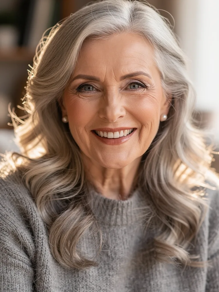 Glossy Silver Frost Long Layers with Wavy Texture